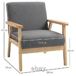 Fauteuil en lin gris 64cmx70cmx72cm Chaise d'appoint en bois de pin avec coussins épais couvre