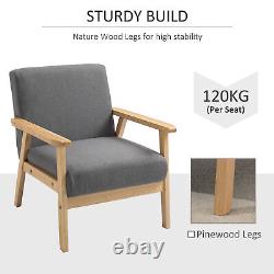 Fauteuil en lin gris 64cmx70cmx72cm Chaise d'appoint en bois de pin avec coussins épais couvre