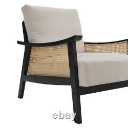 Fauteuil en rotin avec cadre en bois à un seul siège, avec coussin gris et canapé rembourré