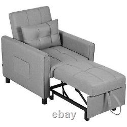 Fauteuil lit d'appoint HOMCOM avec poches latérales pour oreiller, gris clair, d'occasion