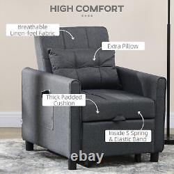 Fauteuil-lit escamotable HOMCOM, fauteuil convertible avec oreiller, poches latérales, gris
