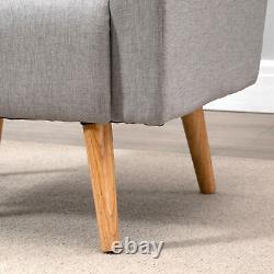 Fauteuil nordique en tissu lin, chaise de canapé avec oreiller rembourré et pieds en bois gris