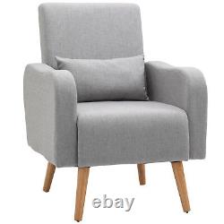 Fauteuil nordique en tissu lin, chaise de canapé avec oreiller rembourré et pieds en bois gris