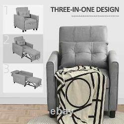 Fauteuil simple convertible avec dossier inclinable, coussin de salon, oreiller et assise gris.