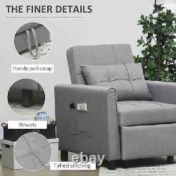 Fauteuil simple convertible avec dossier inclinable, coussin de salon, oreiller et assise gris.