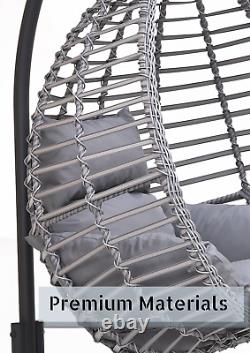 Grand Rattan Suspension Chaise D'oeuf Patio Jardin Intérieur Extérieur Avec Coussin Gris