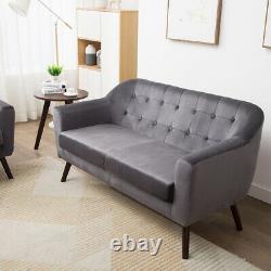 Grey Fabric Velvet Sofa 2 Seater Tub Chair Love Seat Coussined Two-person Settee