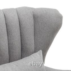 Grey Linen Fabric Armchair Shell Back Reading Sofa Cushioned Chairs With Footstool
