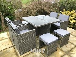 Grey Rattan 9 Piece Cube Garden Furniture Set New Fully Assembled