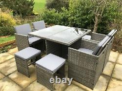 Grey Rattan 9 Piece Cube Garden Furniture Set New Fully Assembled