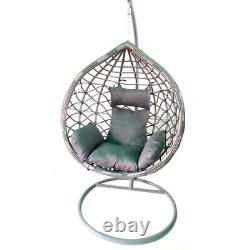 Grey Rattan Effect Hanging Egg Chair Swing Patio Garden Room Coussin Foot
