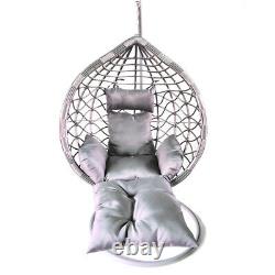 Grey Rattan Effect Hanging Egg Chair Swing Patio Garden Room Coussin Foot