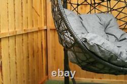 Grey Rattan Swing Patio Garden Weave Suspension Egg Chaise & Coussin Intérieur Extérieur