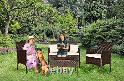 Jardin Meubles D'extérieur Rattan Set 4pc Chaise De Table Canapé Pour La Cour De Salon Patio