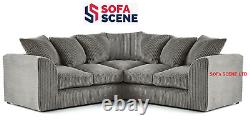 Jumbo Cord Corner Canapé Suite Set Footstool 3 2 Seater Grey Brown Chaises Noires Uk