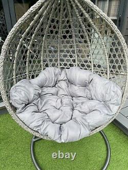 Luxury Rattan Swing Patio Garden Egg Chair & Coussin Grey En Stock Maintenant