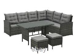 Monroe 8 Seater Garden Rattan Furniture Corner Dining Set Table Sofa Bench Tabouret