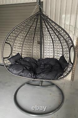 Nouvelle Chaise Suspension Double Egg Swing Chaise Grey Frame Grey Coussin