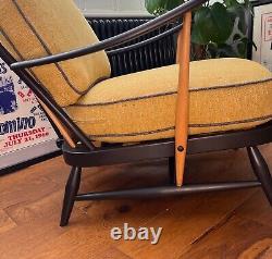 Nouvellement rembourrés Coussins de chaise Ercol 203 x 2 Jaune Tournesol & Garniture Grise