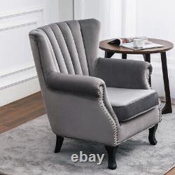 Occasionnel Wing Chaise Haut Dos Velvet Tissu Tub Chaise Fireside Fauteuil Lounge
