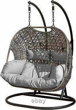 Oeuf De Rotin Double Chair Hanging Garden Furniture Outdoor Swing Grey Cushion Uk