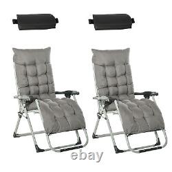 Outsunny 2 Pcs Inclinable Zero Gravity Chaise Pliante Lounger Cushion Dark Grey