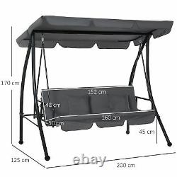 Outsunny 2-en-1 Patio Swing Chair 3 Seater Hammock Cushion Bed Tilt Canopy Grey