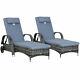 Outsunny 2pc Chaise Inclinable Wicker Rattan Sun Lounge Avec Coussin Gris
