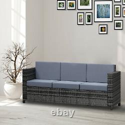 Outsunny 3 Seater Rattan Sofa All-weather Wicker Weave Chair Withcushion Grey
