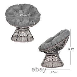 Outsunny 360° Swivel Rattan Papasan Moon Bowl Chaise Ronde En Plein Air Avec Rembourré-grey