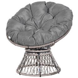 Outsunny 360° Swivel Rattan Papasan Moon Bowl Chaise Ronde En Plein Air Avec Rembourré-grey