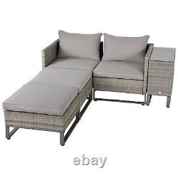 Outsunny 5pcs Patio Rattan Sofa Chaise Lounge Double Sofa Bed with Coffee Table<br/> 

<br/>

 En français : Canapé-lit double et chaise longue en rotin pour patio Outsunny 5 pièces avec table basse