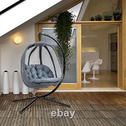Outsunny Chaise œuf suspendue pliante avec coussin et support pour intérieur extérieur gris