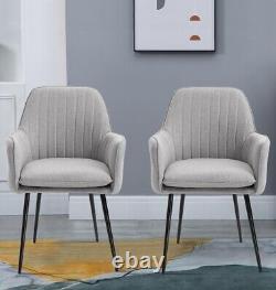 Paire de chaises en tissu gris clair avec accoudoirs / siège rembourré / pied en métal / bureau