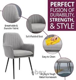 Paire de chaises en tissu gris clair avec accoudoirs / siège rembourré / pied en métal / bureau