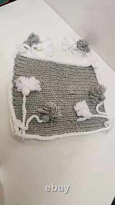 Paire de coussins de siège de chaise blancs et gris tricotés à la main cadeau de Noël