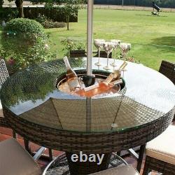 Palerme Maze Rattan 6 Seater Garden Bar Set Ice Bucket Uv Parasol Coussins Patio