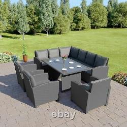 Rattan Dining Furnitue Set 9 Sièges Grey Black Brown Outdoor Table And Chair