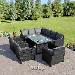 Rattan Dining Furnitue Set 9 Sièges Grey Black Brown Outdoor Table And Chair