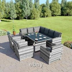 Rattan Dining Table Arm Chair Sofa Garden Furniture Set Grey Black Brown 9 Sièges