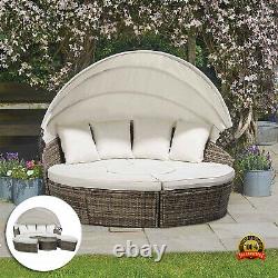 Rattan Garden Day Bed Sofa Sun Patio Outdoor Island Lounger Furniture Set Baldaquin