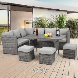 Rattan Garden Furniture Set Corner Lounge Outdoor Canapé Chaise Tabourets Patio Grey