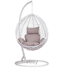 Rattan Swing Patio Garden White Weave Hanging Egg Chair & Cushion Outdoor Indoor