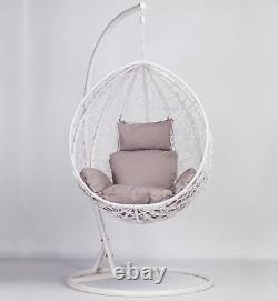 Rattan Swing Patio Garden White Weave Hanging Egg Chair & Cushion Outdoor Indoor