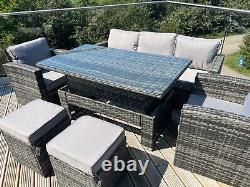 Rhodes Rattan Wicker Luxury Lounge/diner Set Chaise Jardin Patio Meubles Grey