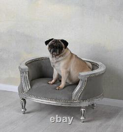 Royal Dog Bed Baroque Style Silver Grey Pet Bed Coussin Chaise Siège Lounge S Xs