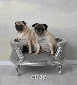 Royal Dog Bed Baroque Style Silver Grey Pet Bed Coussin Chaise Siège Lounge S Xs