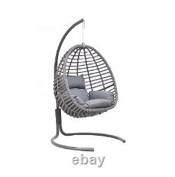 Savani Garden Swing Suspension Egg Chaise Rattan Indoor Outdoor Grey Taille XL