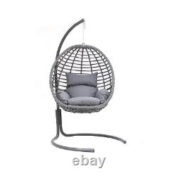 Savani Garden Swing Suspension Egg Chaise Rattan Indoor Outdoor Grey Taille XL