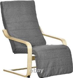 Siège de salon inclinable en lin gris avec accoudoirs en bois et coussin amovible